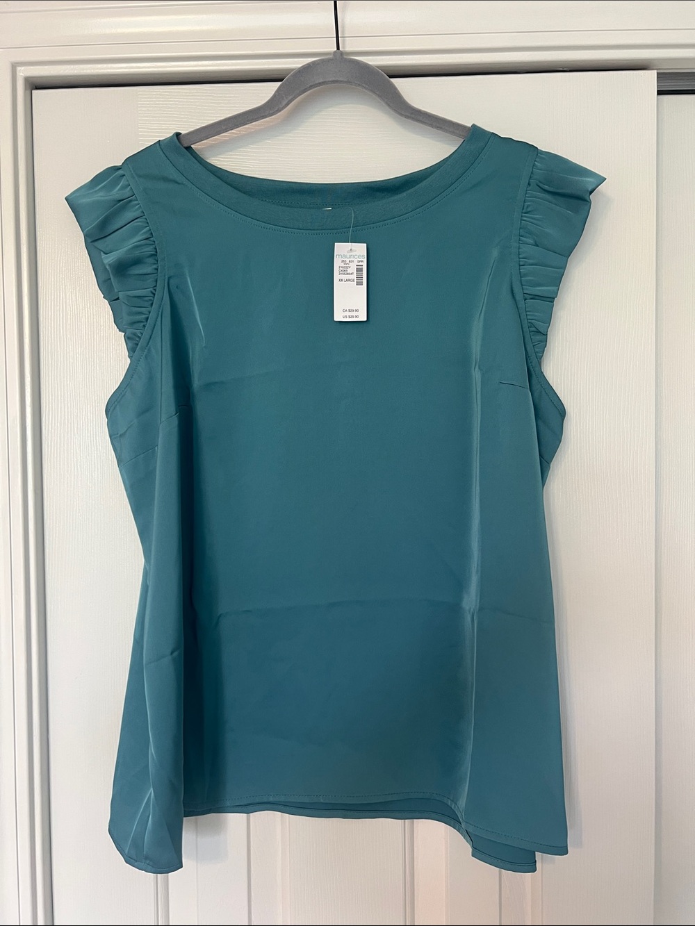 Maurices Teal Ruffle Sleeve Top New With Tags XXL